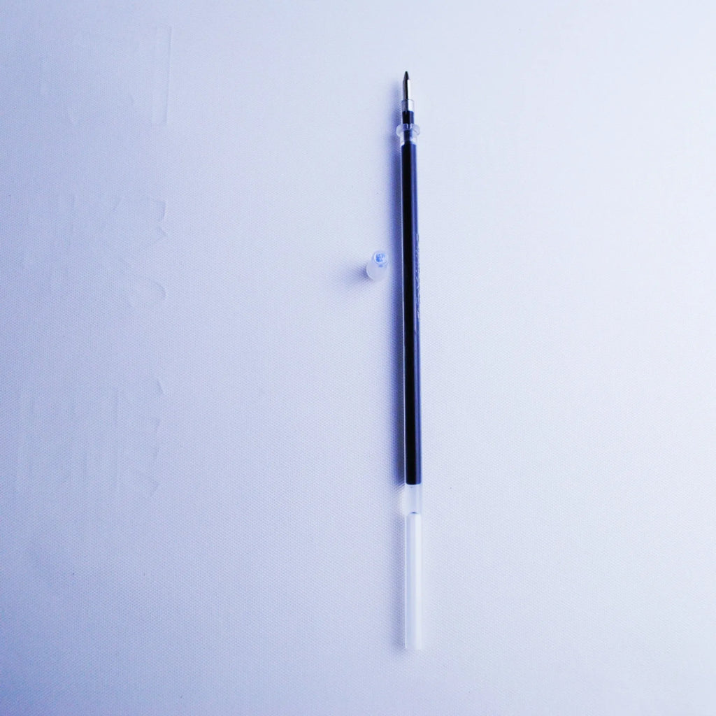 Blue household portable automatic fading pen set with 0.5mm tip, showing pen and eight spare refill cores.
