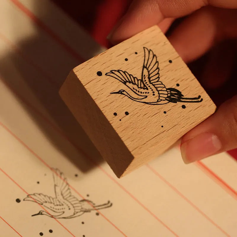 Mr. Paper wooden DIY rubber stamp seal set with crane design options for card making and scrapbooking.