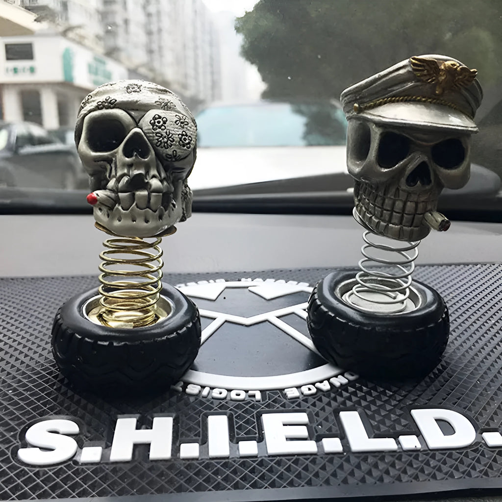 Resin skull car interior decoration with shake-head design, military cap style