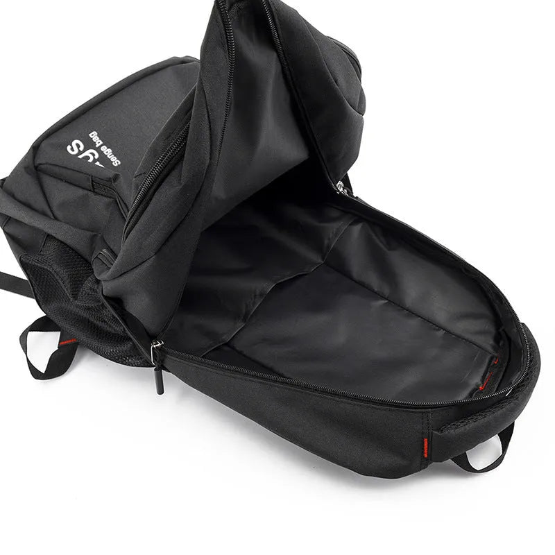 Nylon fashion backpack in blue showing dual shoulder straps, front zip, and multiple organisational compartments.