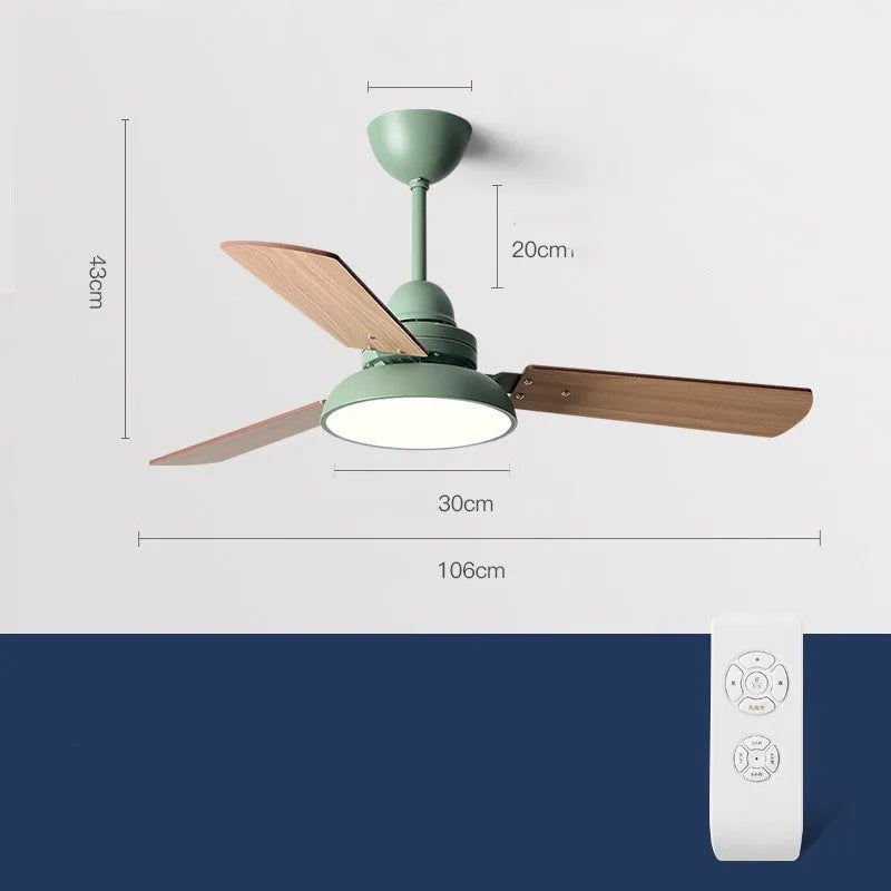 Nordic ceiling fan light with wooden blades and acrylic lampshade in white, available in 42Inch or 48Inch