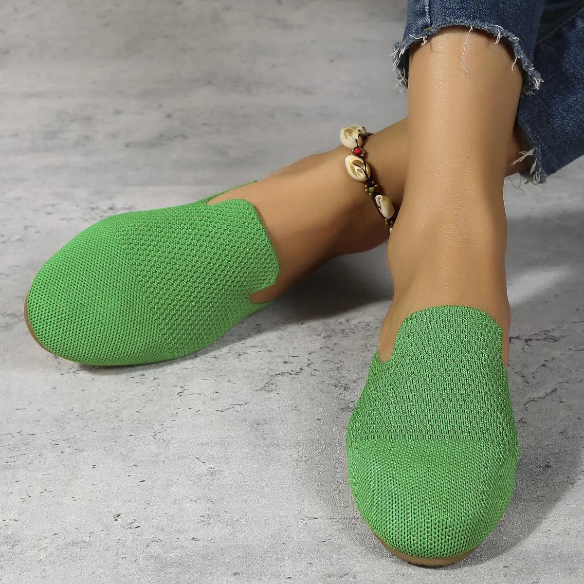 Mesh slip-on sandals in apricot colour with round toe design and rubber sole