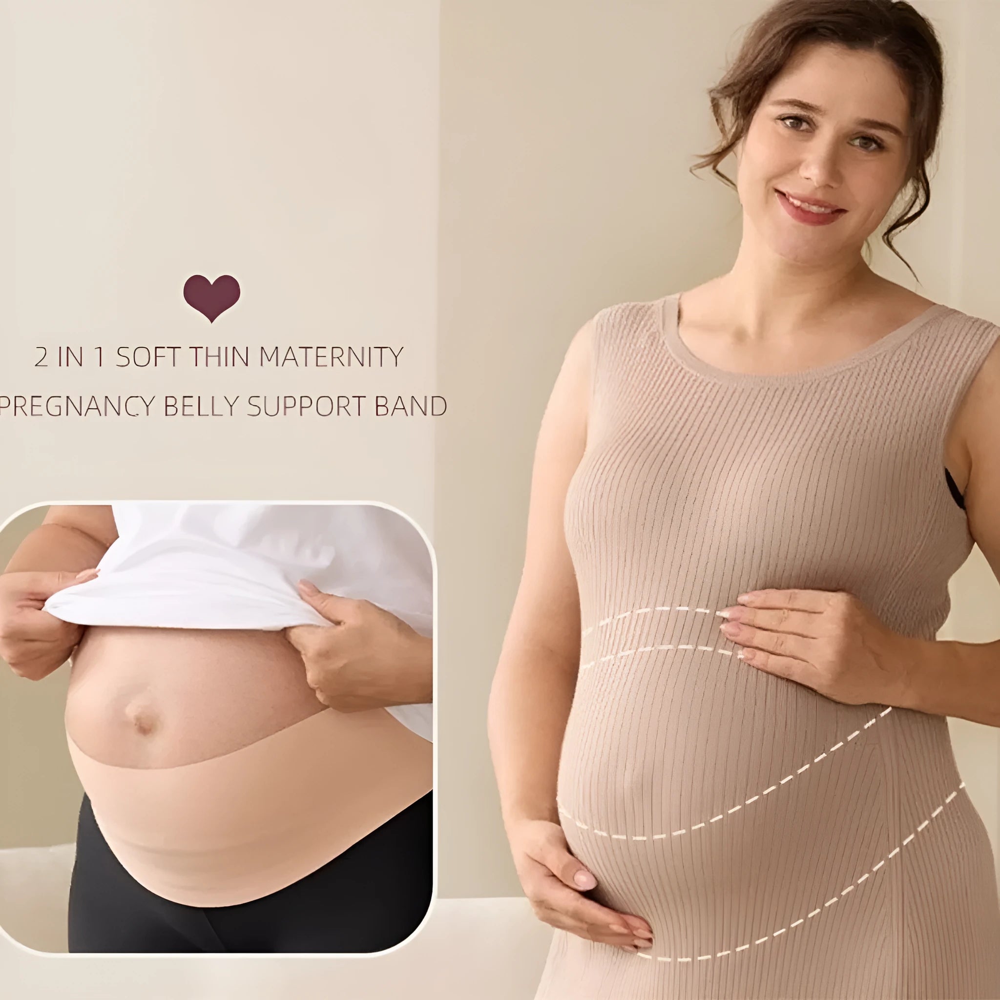 Thin prenatal abdominal belt in skin colour for mid-to-late pregnancy support, side view