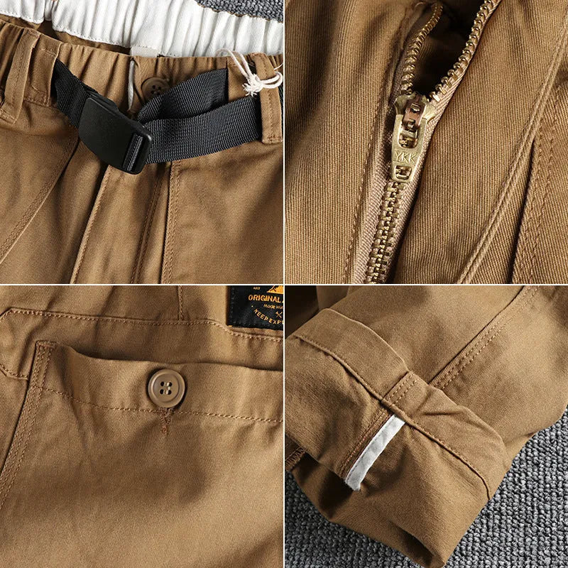 NI buckle belt work trousers with 3D cutting in khaki or dark blue cotton fabric