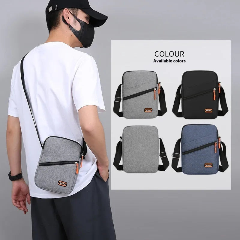 Ultra light Oxford cloth crossbody commuter bag in black, navy blue, or silver grey.