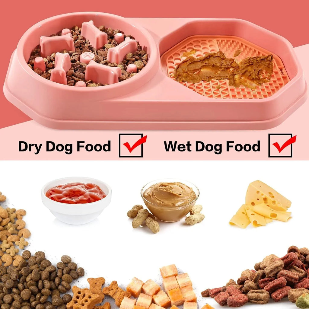 Blue slow feeder dog bowl with maze pattern and non-slip pads for small medium dogs