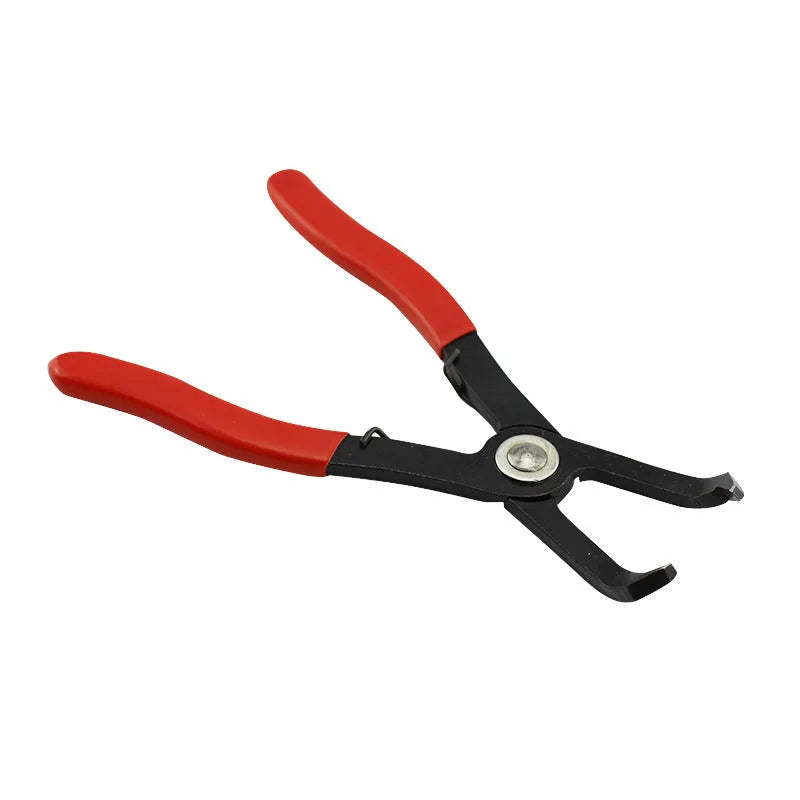 Red interior round nail removal pliers with adjustable jaws for door panel and furniture repair