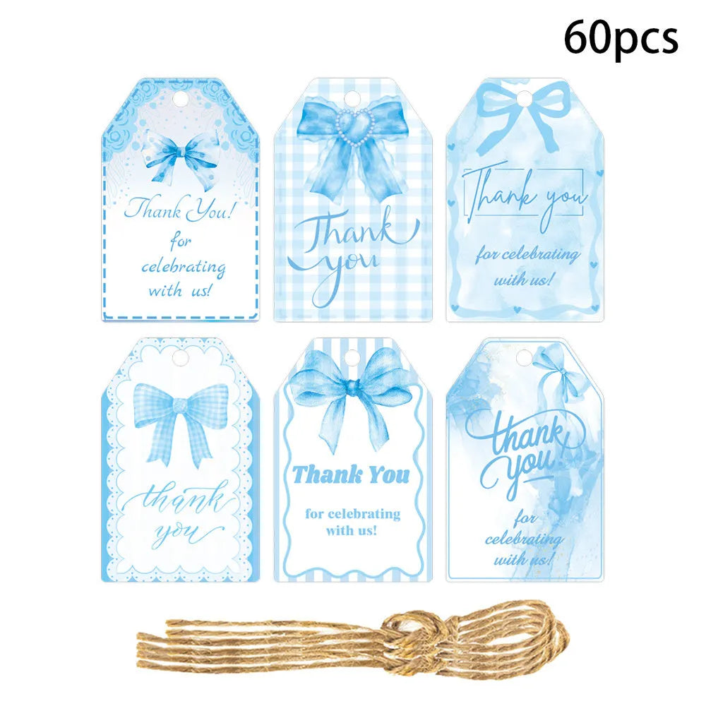 Creative bowknot design gift tags with hemp rope for birthday party present labelling