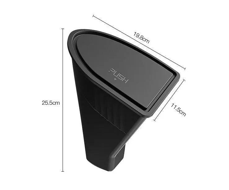 Two black ABS plastic Tesla Model Y car door trash cans showing Y-type design