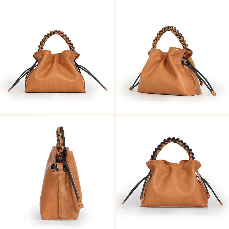 Cortex Splicing Woven women's casual crossbody bag in orange genuine leather with woven texture
