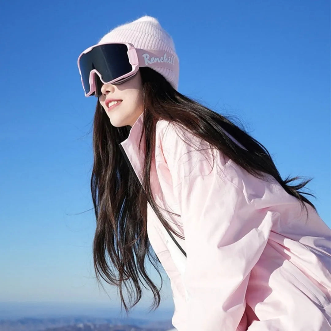 Waterproof cotton blend ski suit set with coat and trousers, pink or black, sizes S to 5XL
