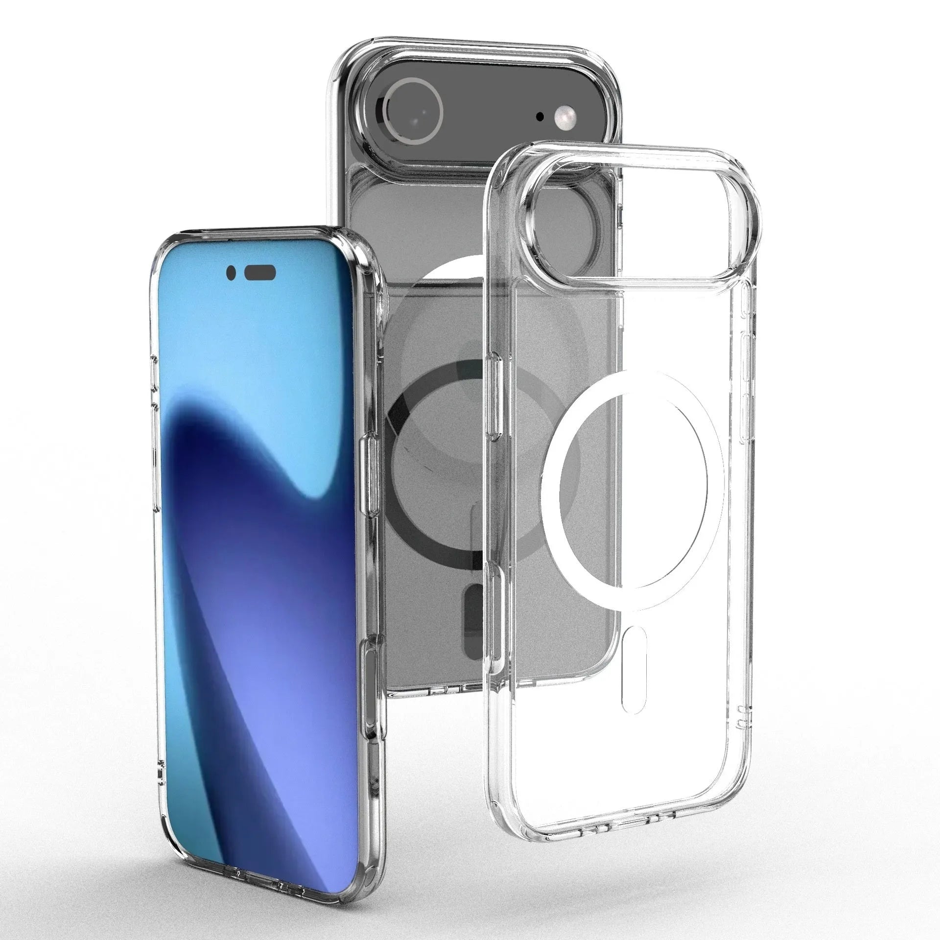Transparent magnetic phone case for iPhone 17 models showing shockproof design