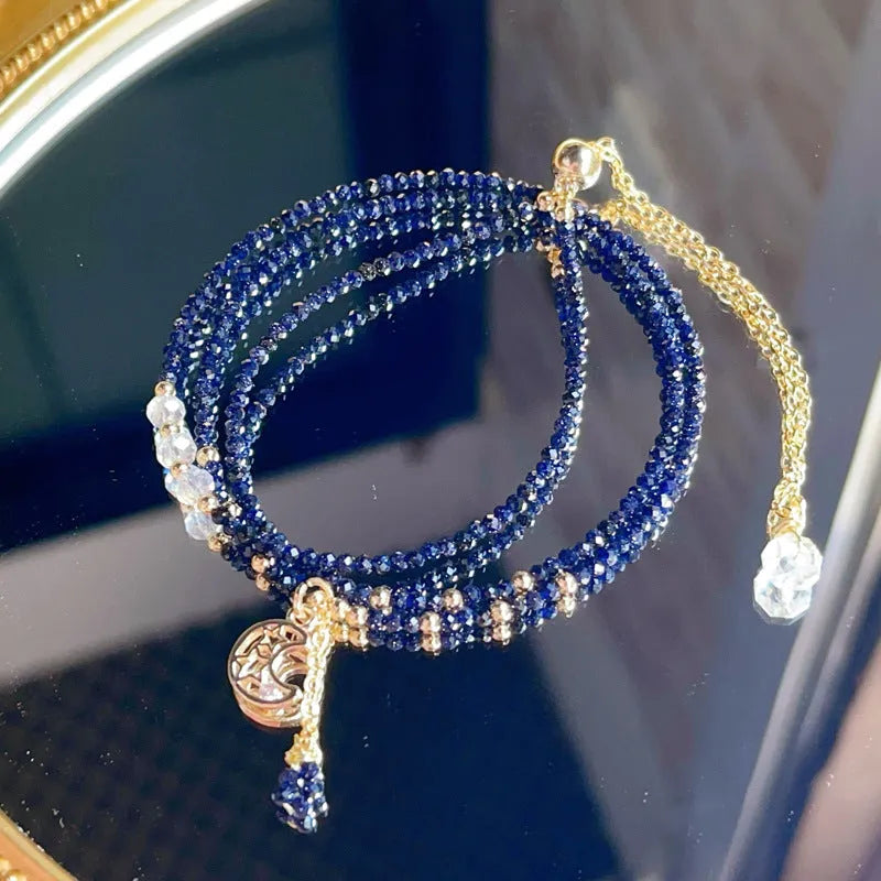 Blue gold sand stone three-ring multi-layer bracelet for women showing manual craftsmanship