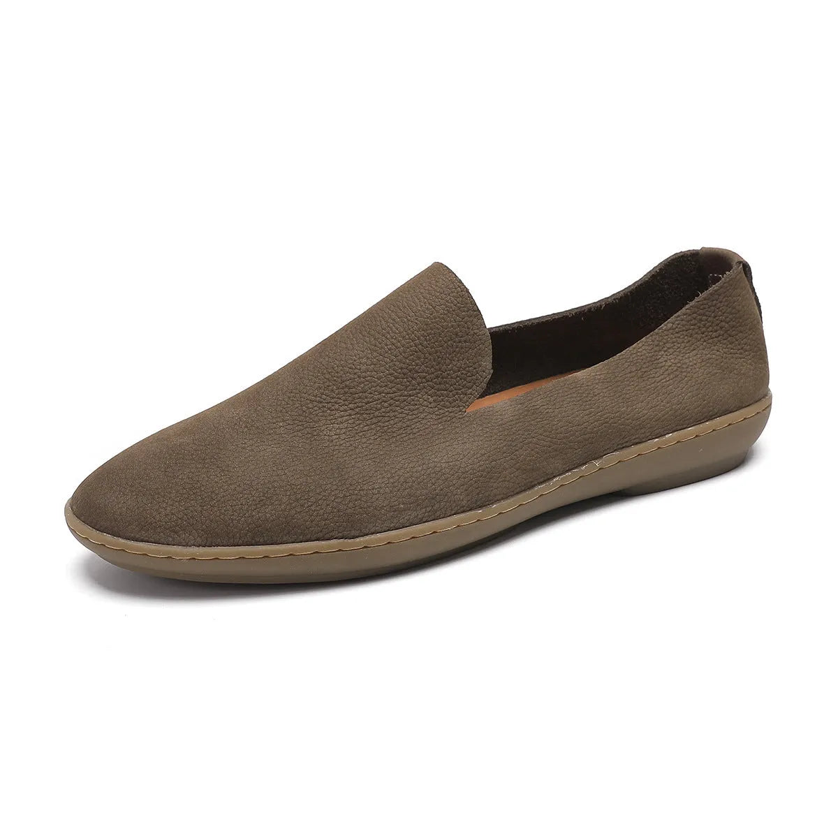 Handmade men's shoes in khaki or grey with cowhide upper, rubber sole, and wedge heel design