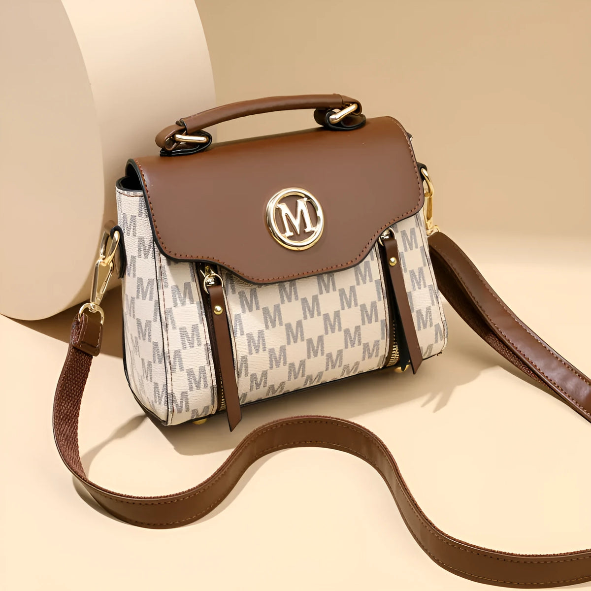 Women's Classic Retro Crossbody Shoulder Handbag in PU Material with Sewing Thread Detailing, Available in Black, Brown, White, Featuring Three-Dimensional Outer Pocket and Sandwich Zipper Internal Compartment, Ideal for Everyday Use or Vintage Styling