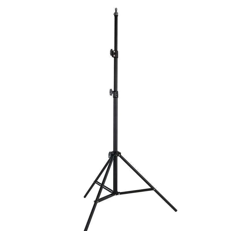 Frosted finish tripod light stand with extended legs and mobile phone holder mounted