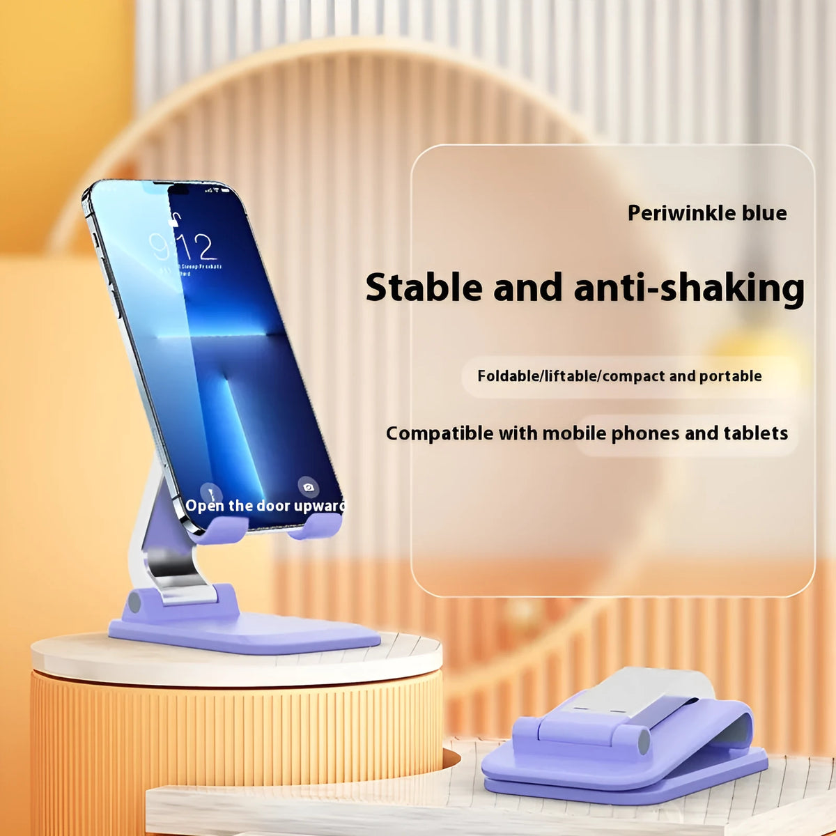Foldable aluminium alloy desktop phone holder in black with silica gel grip for hands-free viewing
