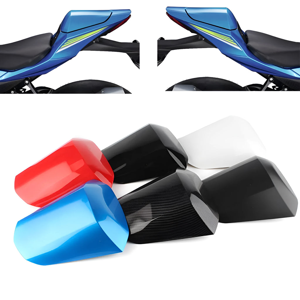 GSXR1000 motorcycle rear cowl seat cover in ABS plastic shown in available colours