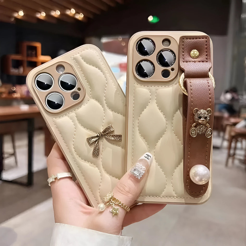 Shockproof all edge covered phone case in imitation leather, Brown Wallhang colour
