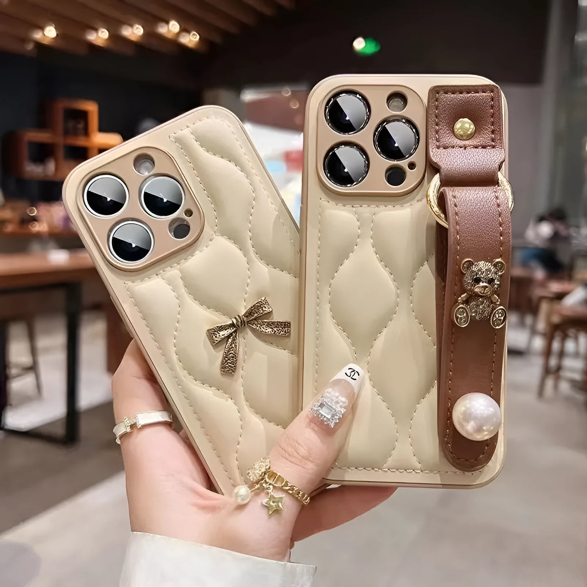 Shockproof all edge covered phone case in imitation leather, Brown Wallhang colour