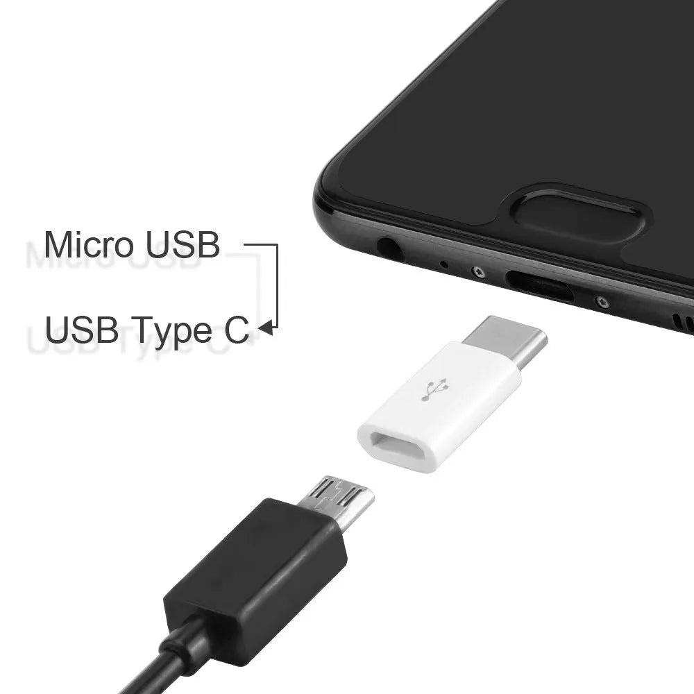 Micro USB to Type-C adapter with OTG function, ABS shell, 23.7 x 10 x 5.2 mm, white or black
