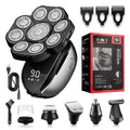 Black 6-in-1 multifunctional hair clipper set with USB charging and floating cutter head attachments