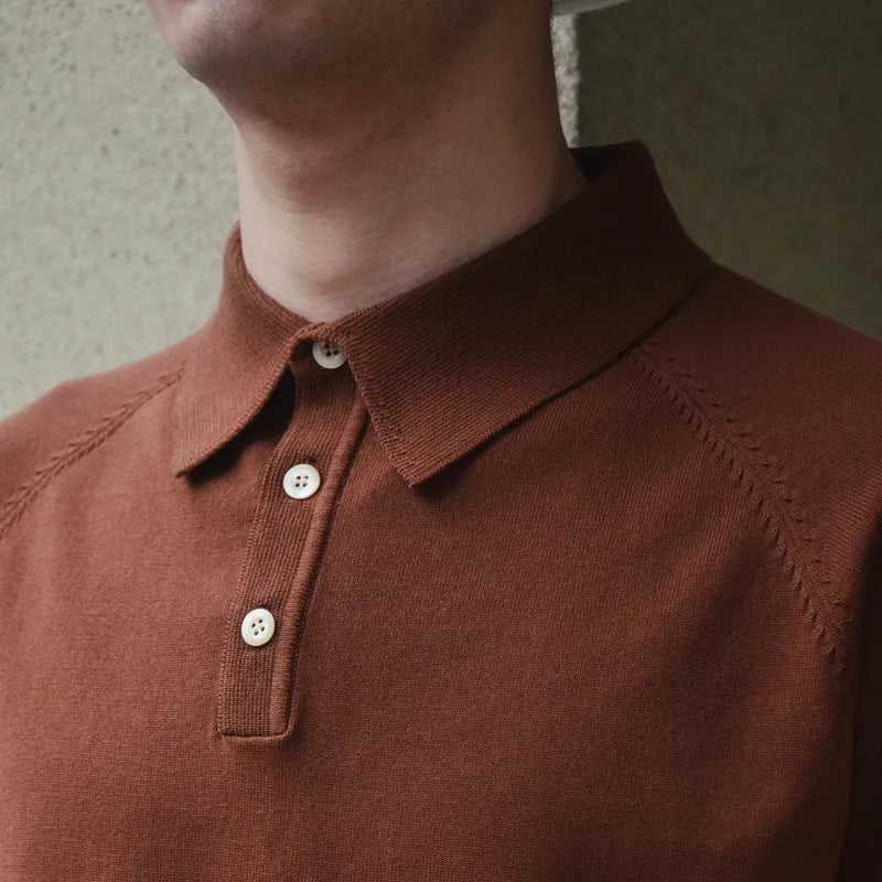 Retro knitted cotton short-sleeved T-shirt in slim fit style showing colour options