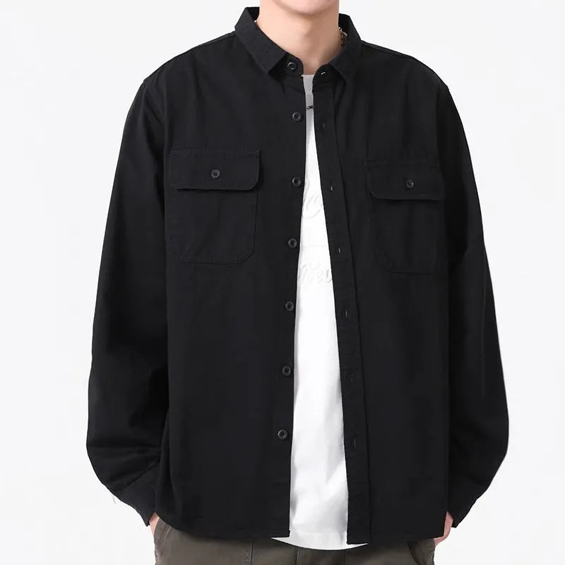 Men's loose fit long sleeve cardigan shirt in polyester fibre available in multiple colours