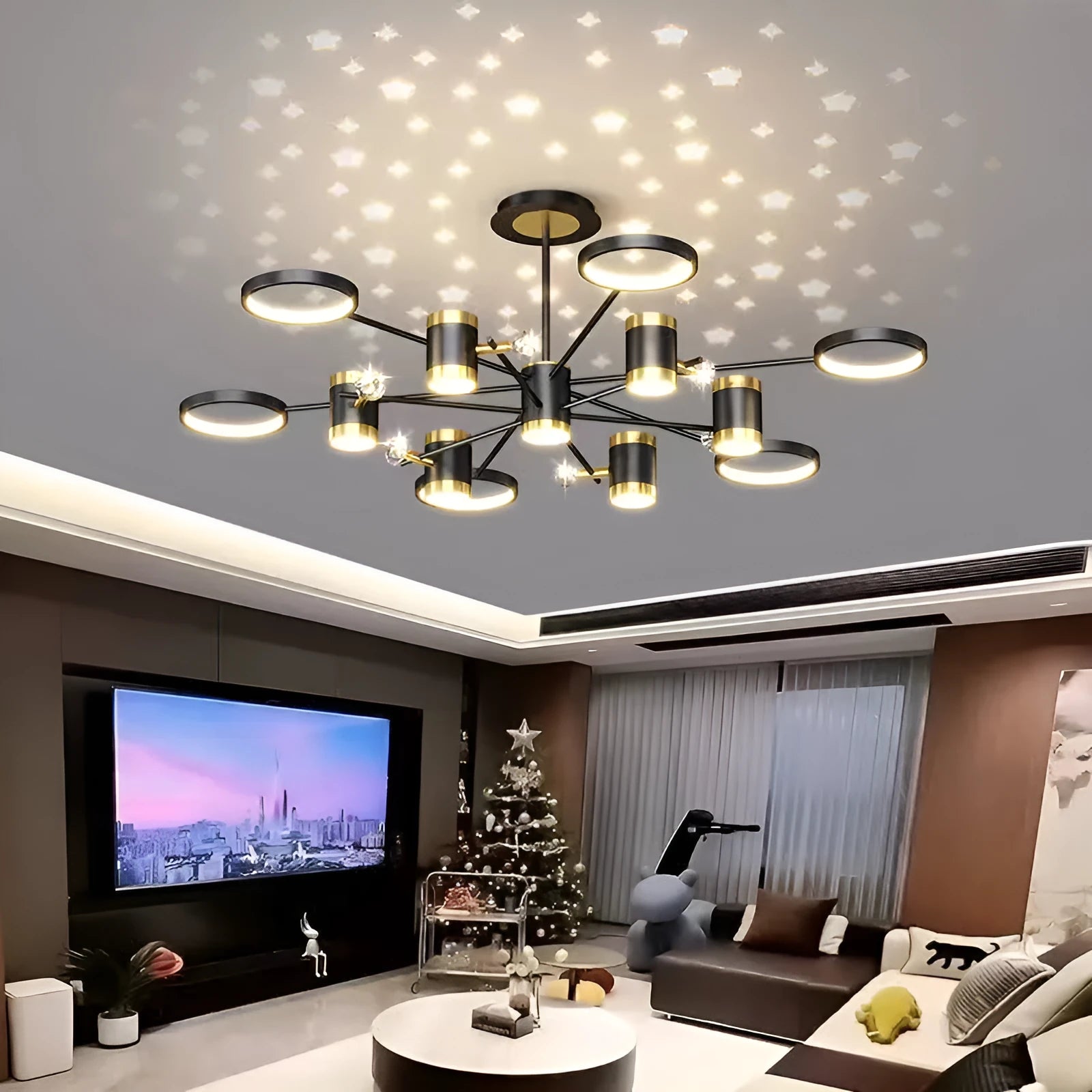 Black iron pendant lamp chandelier with 13 heads and remote control