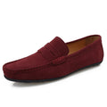 Men's suede-finished cowhide loafers in solid colours with rubber sole and round toe