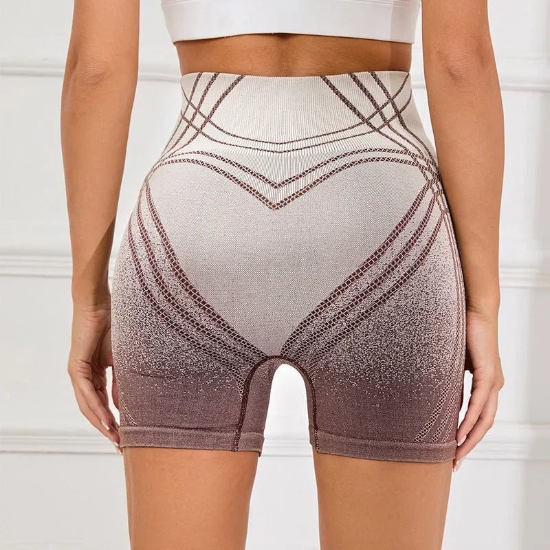 Women's high waisted gradient fitness shorts in nylon blend fabric for gym and yoga