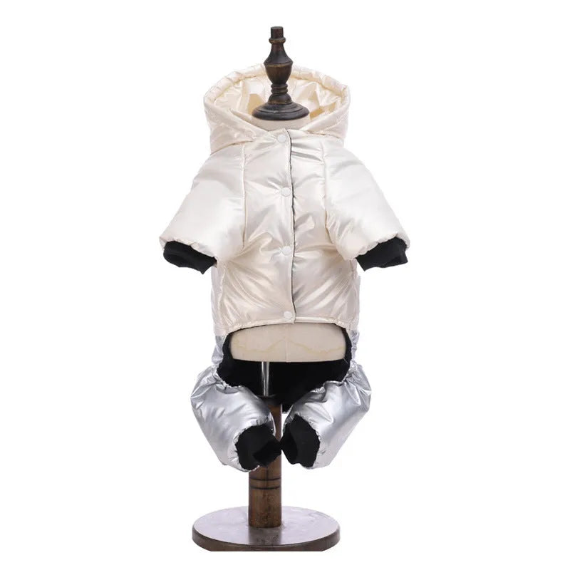 Green waterproof dog cotton-padded coat with four-legged design for medium-sized dog
