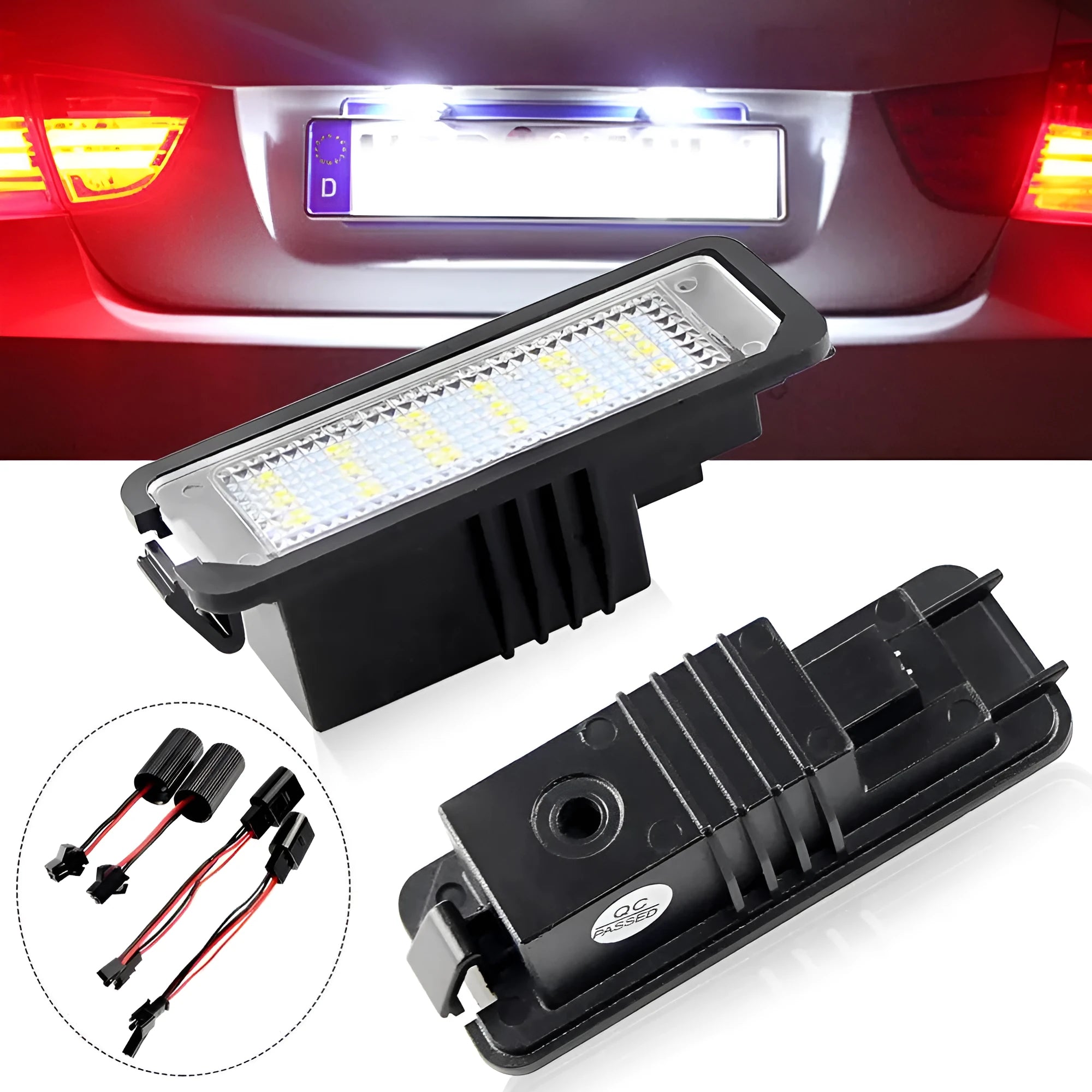 Volkswagen LED license plate light with 24 SMD 3528 LEDs producing 8000K white light