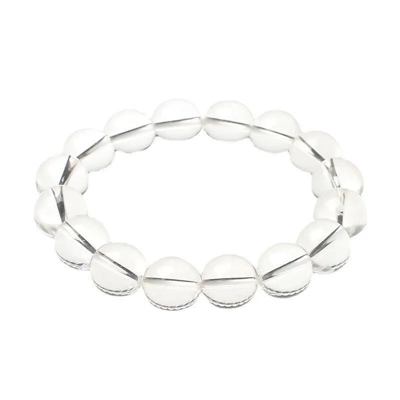 Natural Donghai old materials white water round beads crystal bracelet in old mine white crystal with geometric design