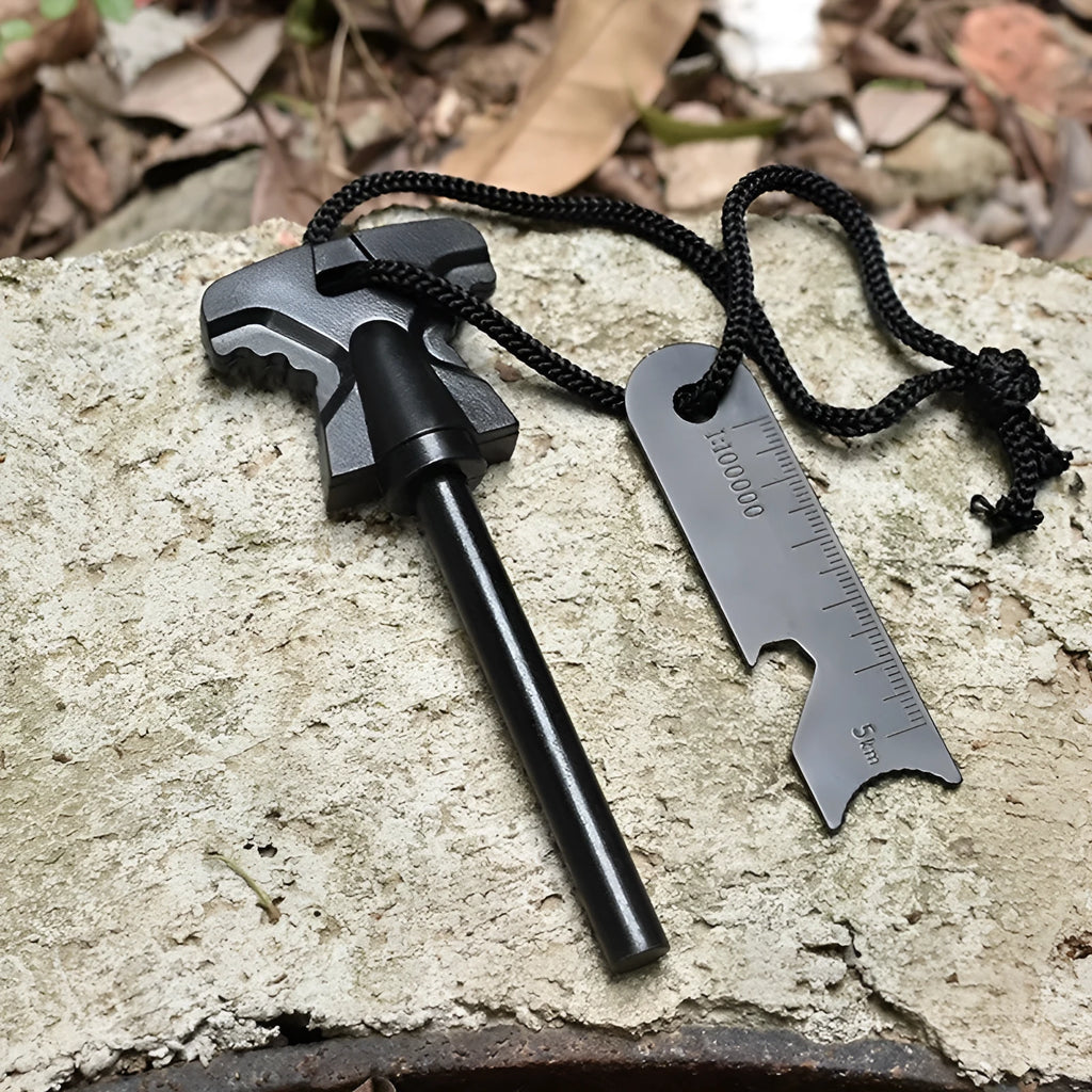 Butterfly-shaped stainless steel survival fire starter with bottle opener tool