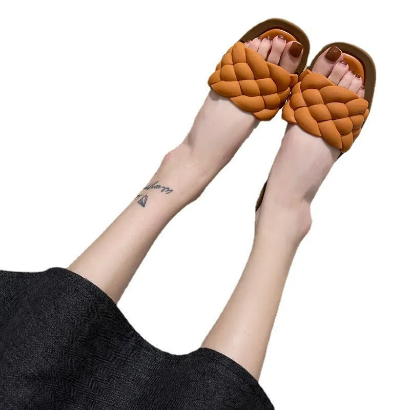 Women's plaid pattern PVC beach sandals with thick anti-skid sole in black, green, orange, or white