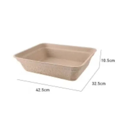 Brown disposable waterproof cat litter box shown in three available sizes.
