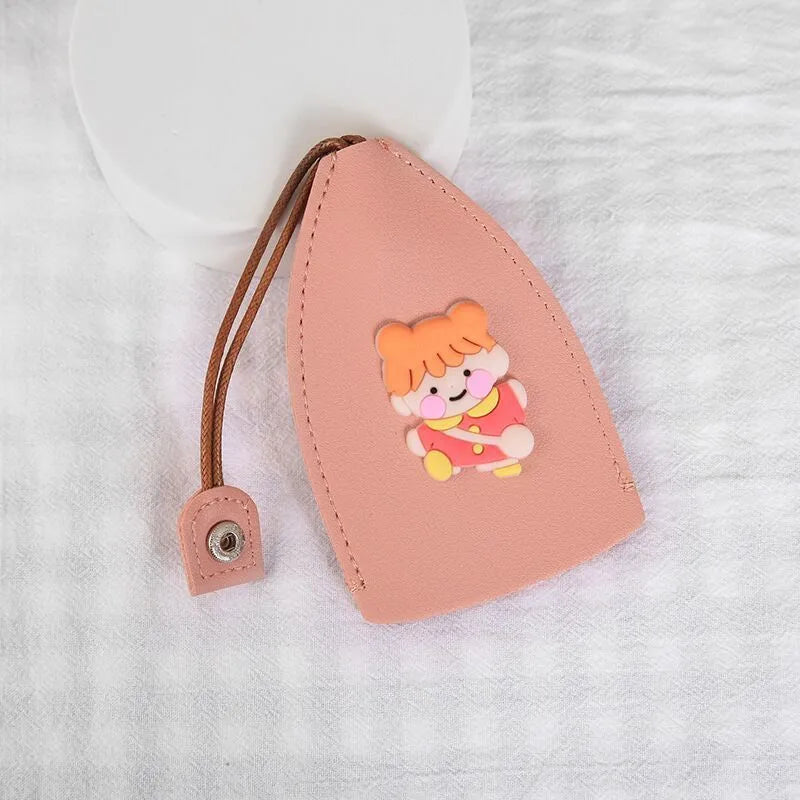 Cartoon pull-out car key case in PU leather with various design options including cactus, rabbit, and fruit themes