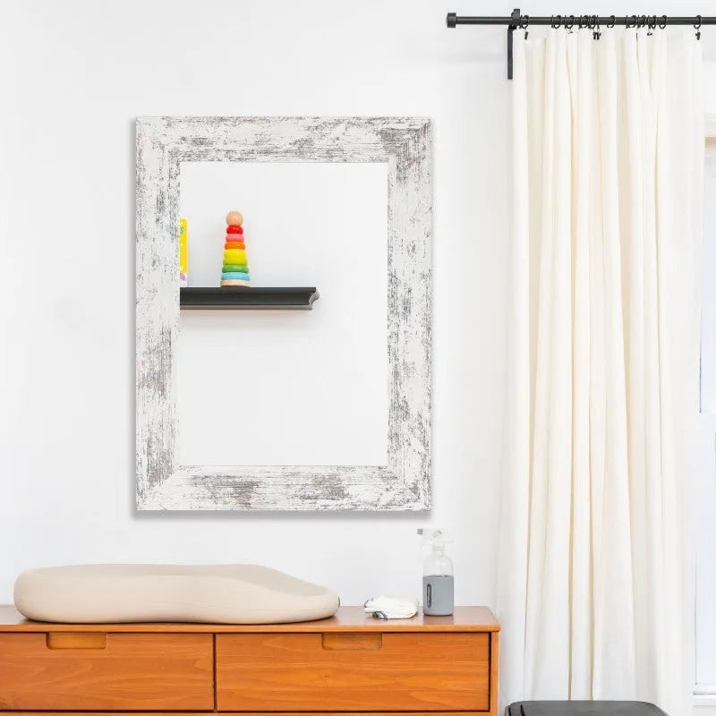 Wall-mounted retro Chinese style bathroom mirror with MDF frame in little white colour