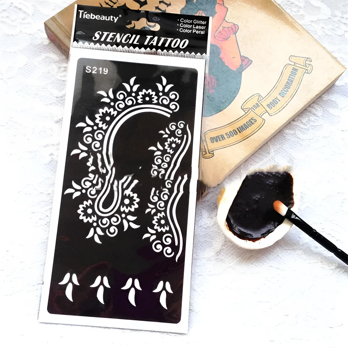 Hollow geometric tattoo template sticker on water transfer paper in Southeast Asian style