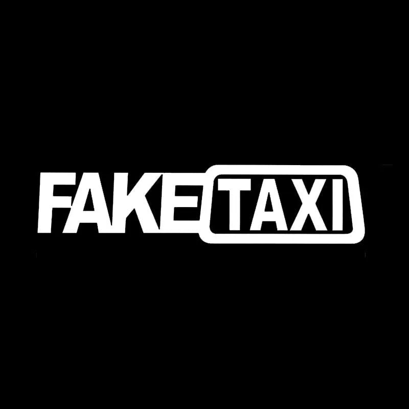FAKE TAXI car sticker in black on white background showing 20x8cm waterproof PET decal