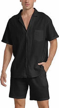 Men's flax summer sports suit with short sleeves and matching shorts in multiple colour options