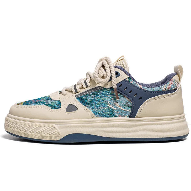 Canvas casual shoes in Milan green and beige colours with round toe and flat heel design