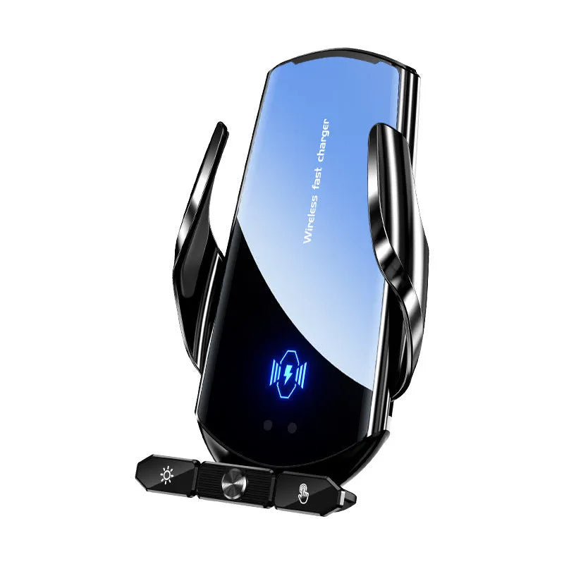 Car wireless charger bracket with electric clamping on a car air vent, 15W Type-C, black finish