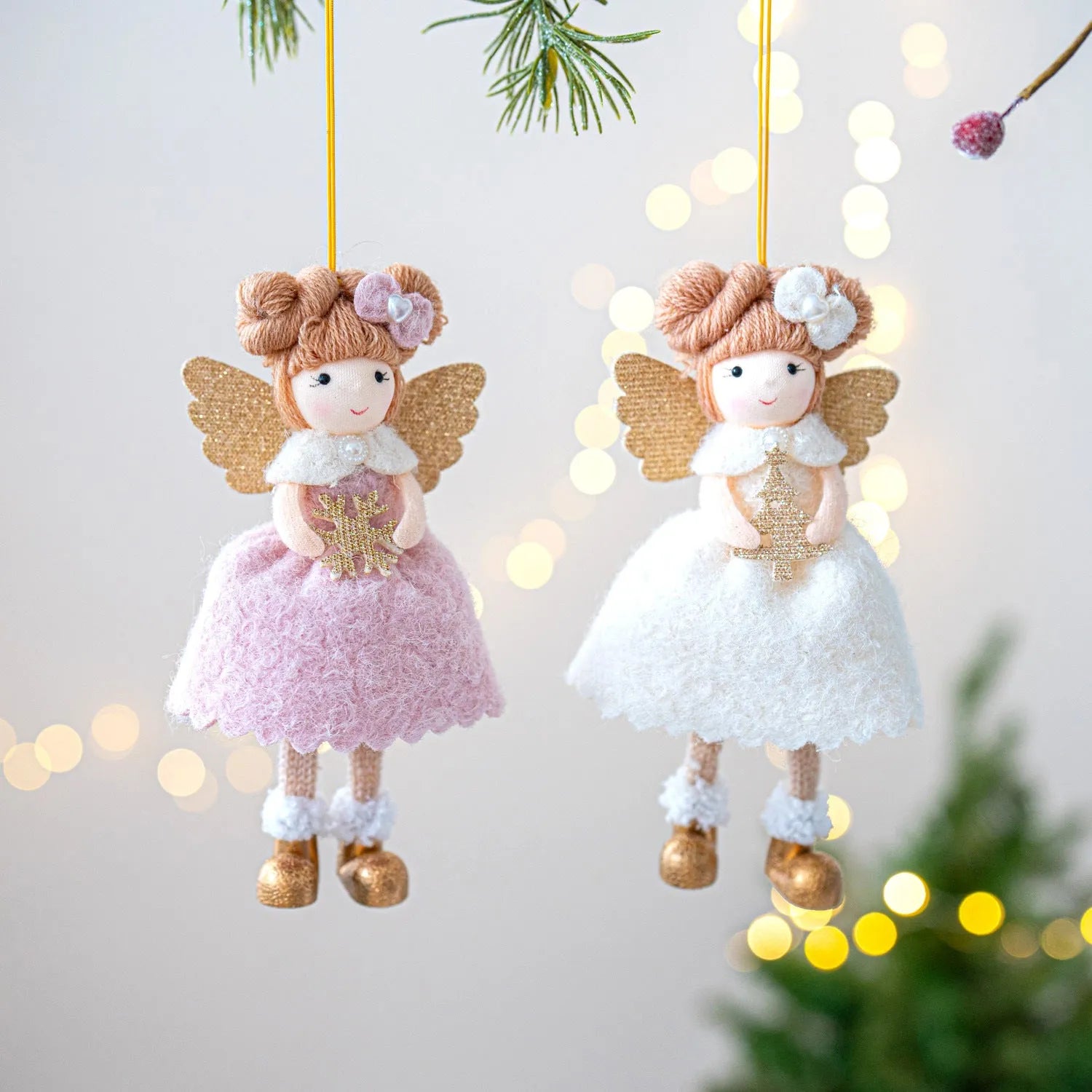 Pink and white cloth Christmas angel wings plush pendant decorative hanging