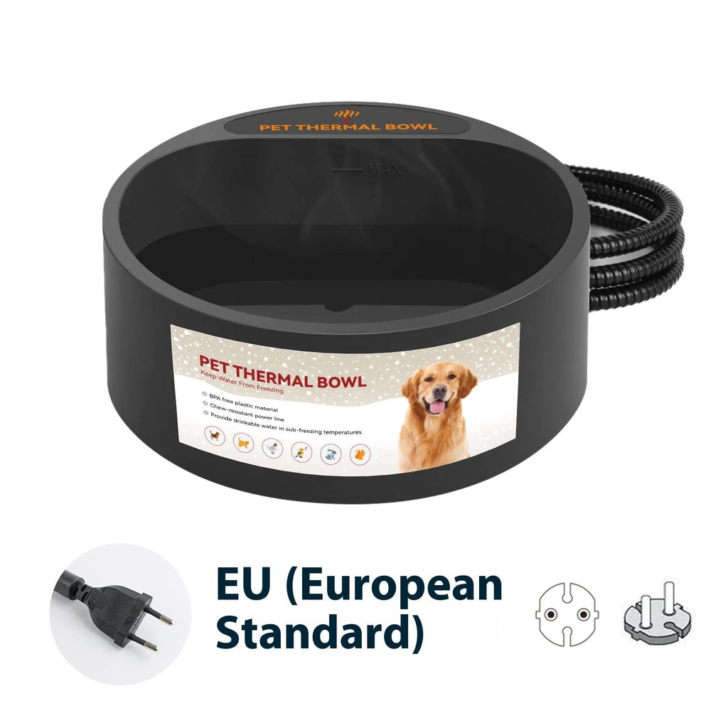 Black pet heating bowl with constant temperature control and 2.2 litre capacity