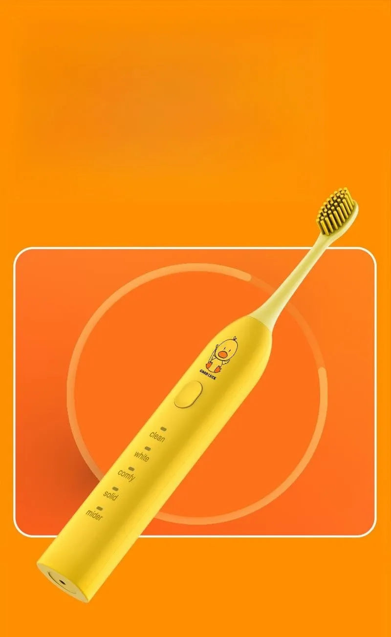 Small yellow duck USB rechargeable electric toothbrush with soft bristles and five gear settings