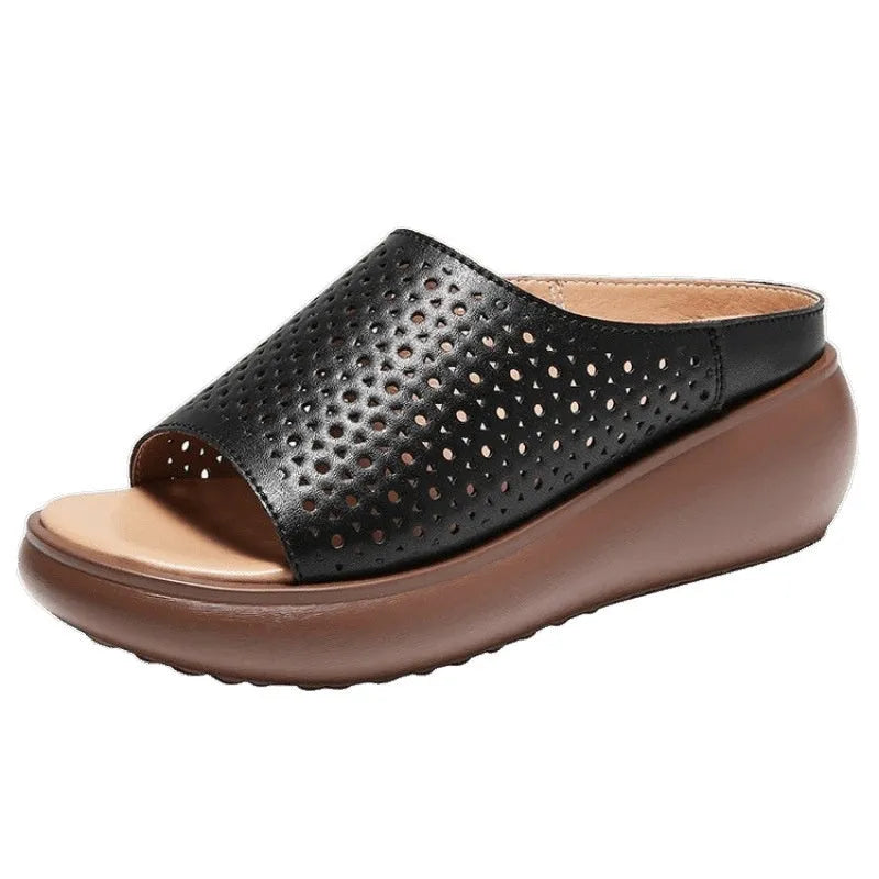 Women's peep toe open toe platform sandals with ethnic pattern, PU upper and rubber sole in beige colour