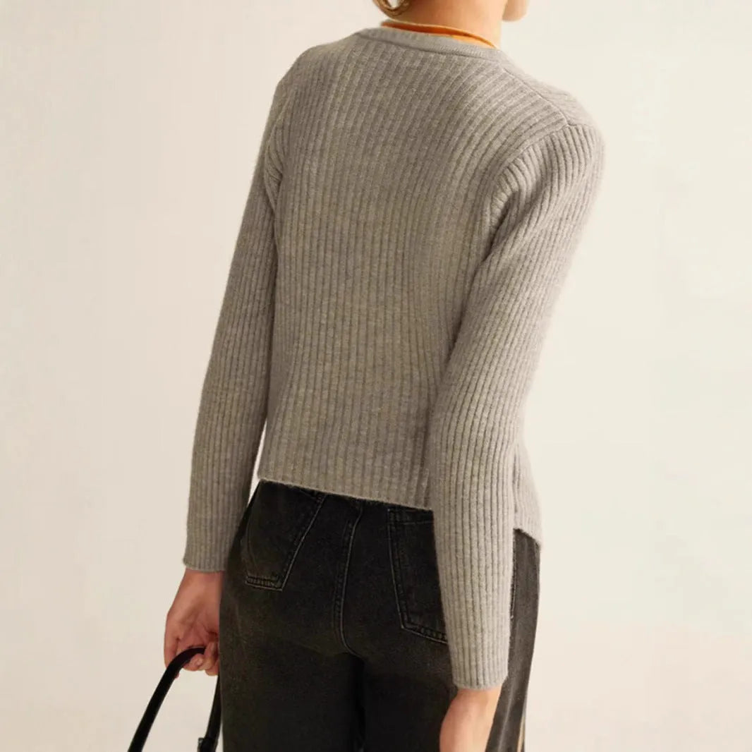 Yuan collar loose fit cardigan sweater in solid silver or red colour for autumn winter wear