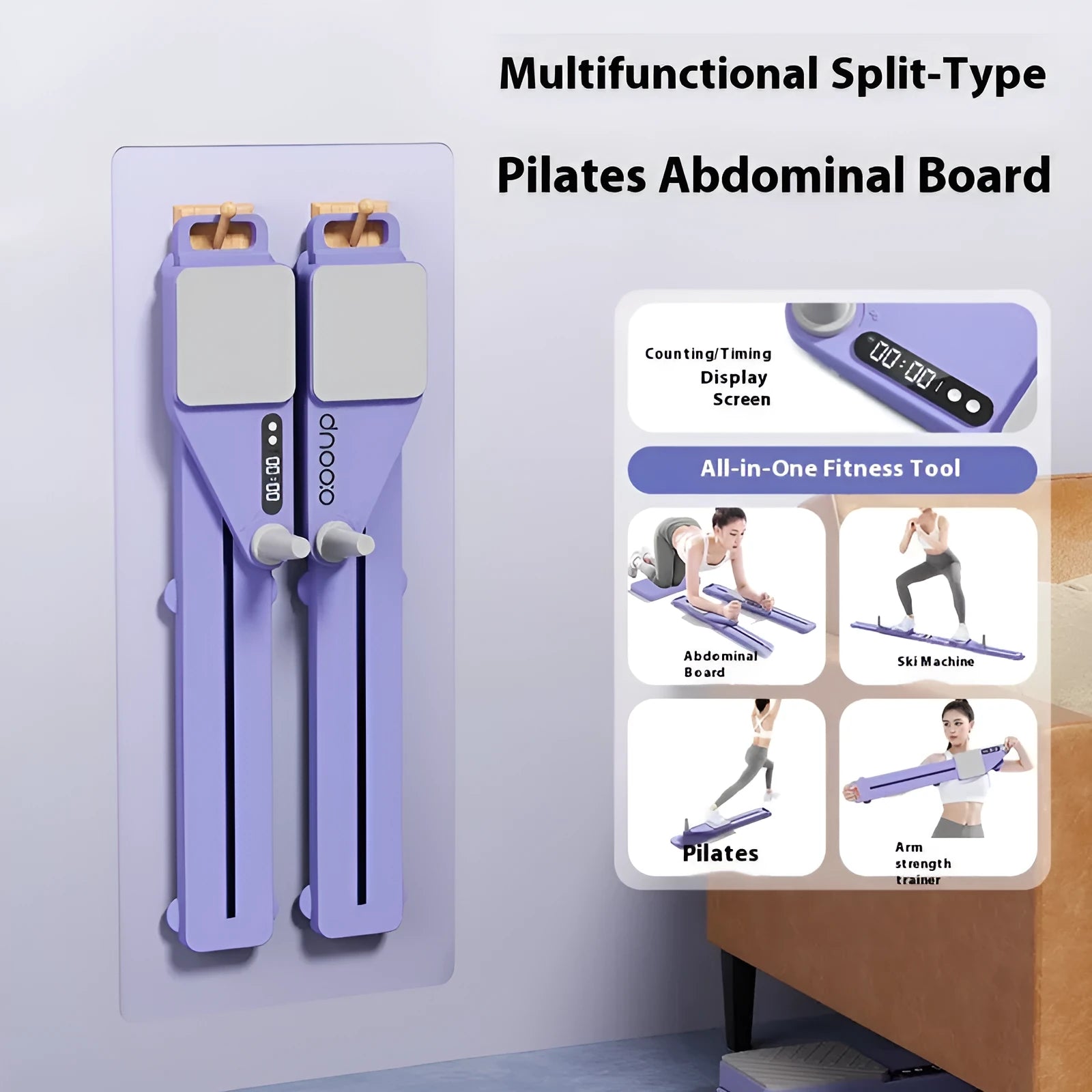 Purple and pink multifunctional split supine board ski machine trainer for fitness exercises